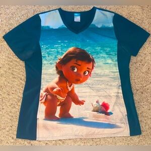 DISNEY BABY MOANA SCRUB TOP WOMENS SZ L EUC POCKETS